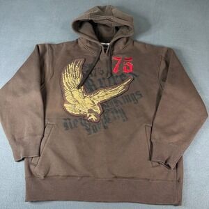 Avirex Mens Brown Eagle Patch Hoodie New York City 75 Graphic Sweatshirt XL